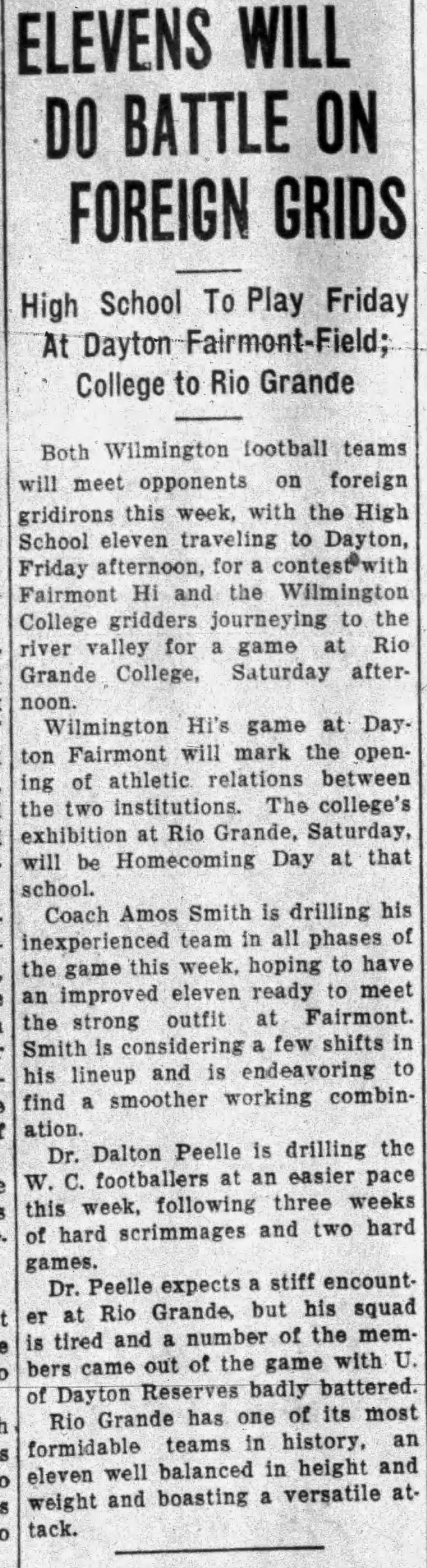 Newspaper clipping titled Elevens Will Do Battle On Foreign Grids, published October 4, 1932