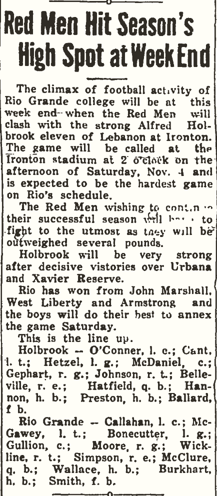Gallipolis Daily Tribune clipping titled Red Men Hit Season's High Spot at Week End, November 2, 1933