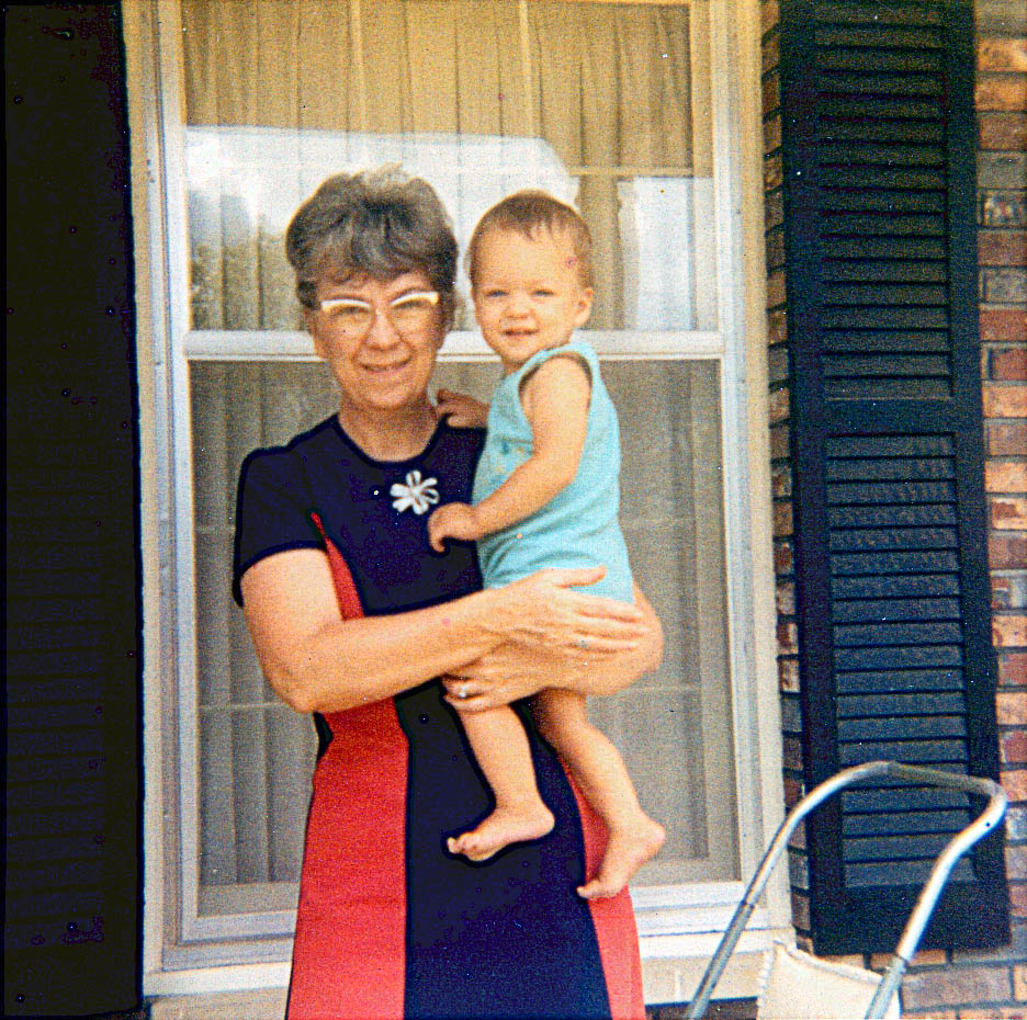 Mary Ann McGarvey holding John McGarvey at thirteen months in Farmington Missouri in July 1970