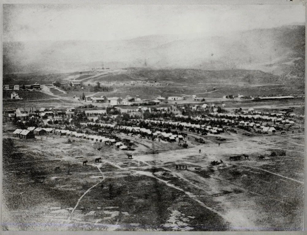 Camp of the 22nd Pennsylvania Cavalry near New Creek, West Virginia, with New Creek visible in the background