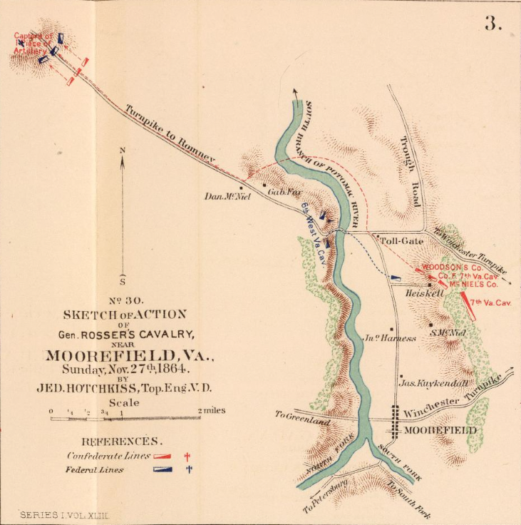 Sketch of Rosser’s cavalry action near Moorefield, Virginia, November 27, 1864