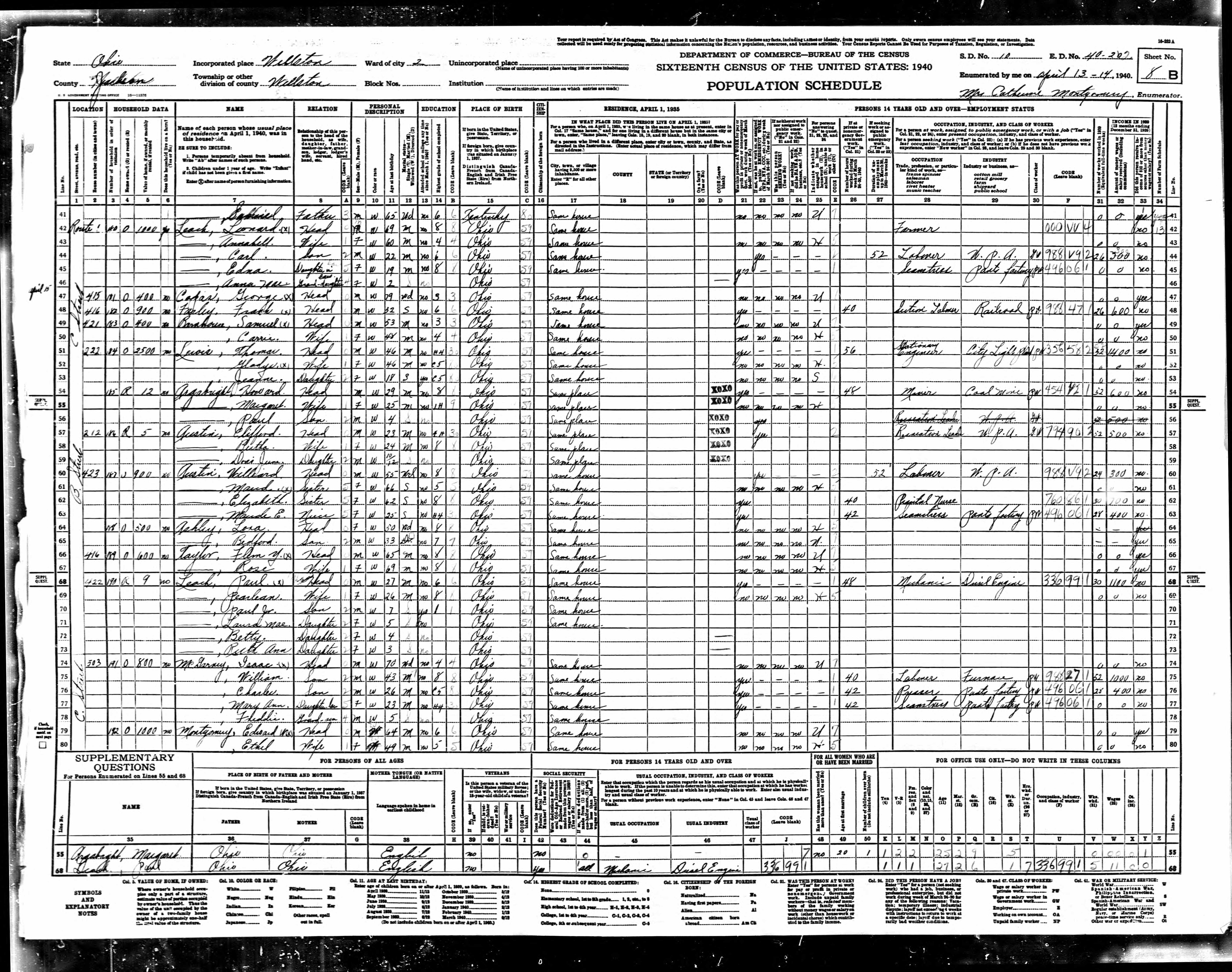 1940 United States Census for Charles McGarvey household