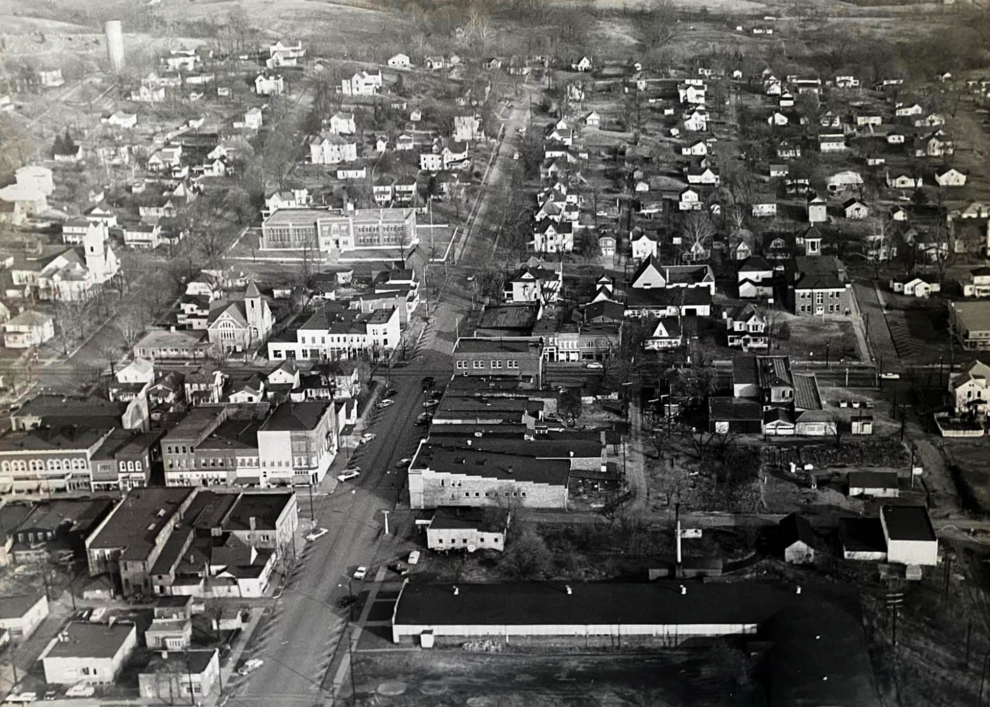 Historic aerial view of downtown Wellston, Ohio