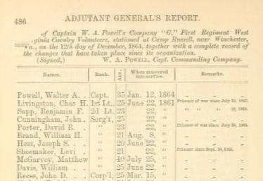 Preview of 1865 West Virginia Adjutant General report naming Matthew McGarvey