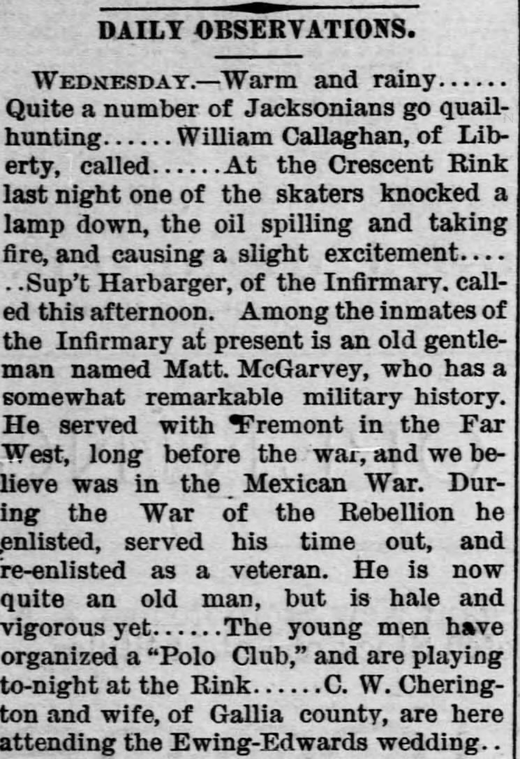 Jackson Standard newspaper story about Matthew McGarvey's military history