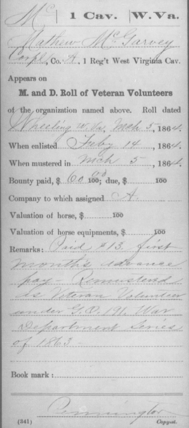 Muster and descriptive roll of veteran volunteers for Matthew McGarvey