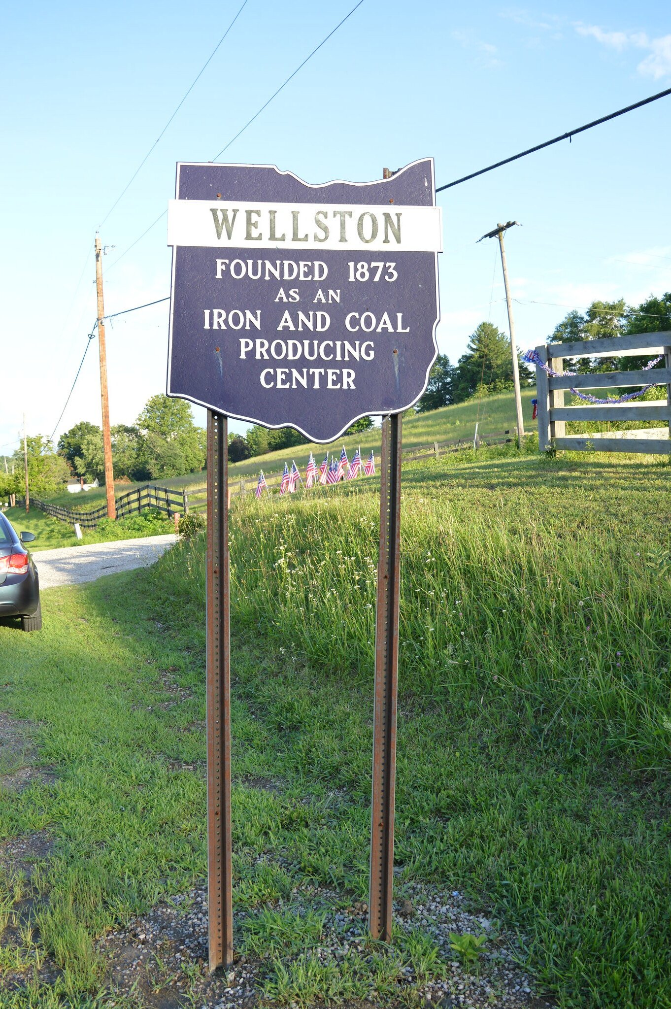 Wellston sign reading founded 1873 as an iron and coal producing center