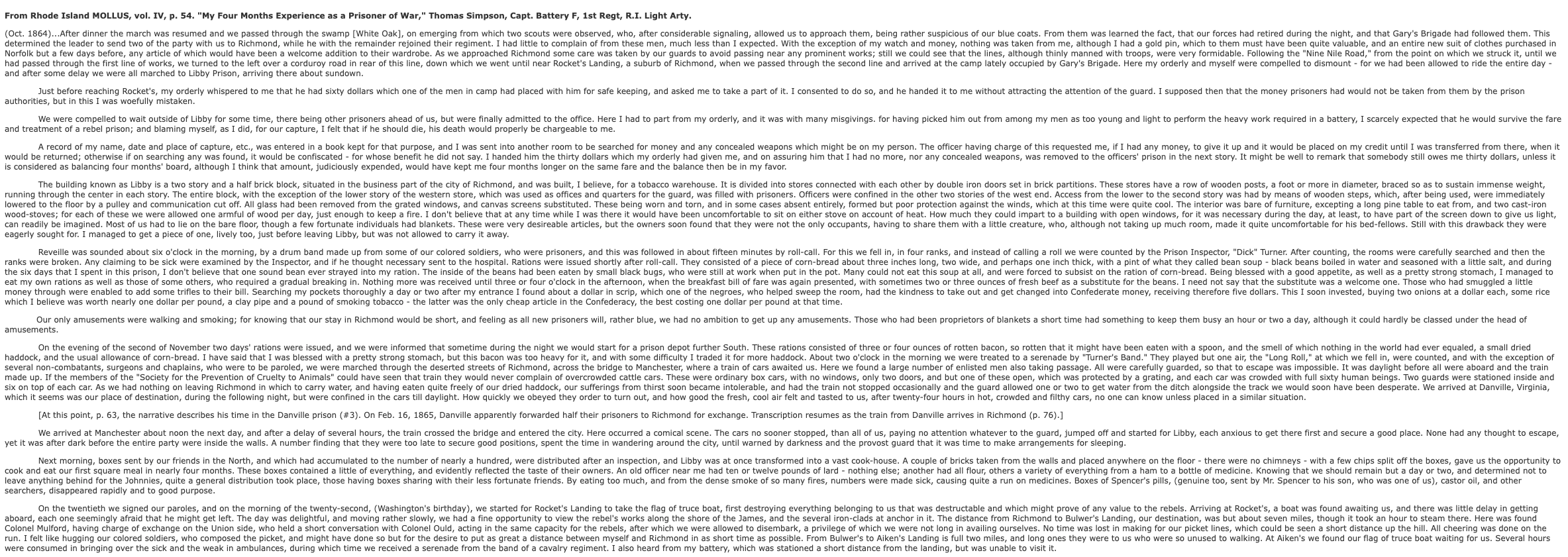 Thomas Simpson Libby Prison account