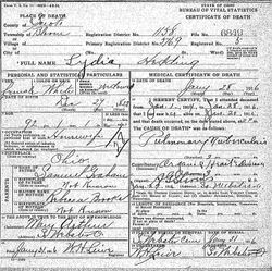 Lydia Hedding death certificate