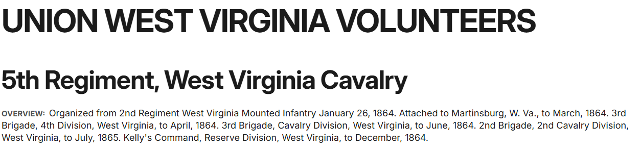 National Park Service 5th West Virginia Cavalry summary