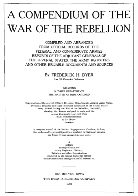 Title page of Dyer’s Compendium of the War of the Rebellion (1908)