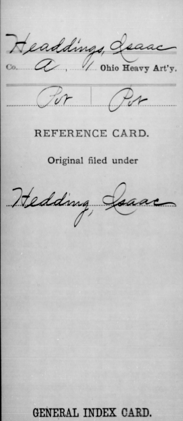 General index card preview for Isaac Heading