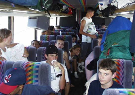Students preparing for the bus ride