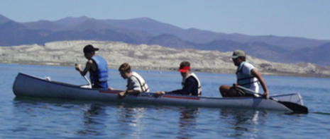 Students canoeing on Mono Lake